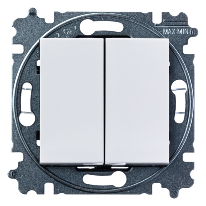 Выключатель двухклавишный ABB LEVIT, белый // дымчатый черный, 2CHH595245A6062