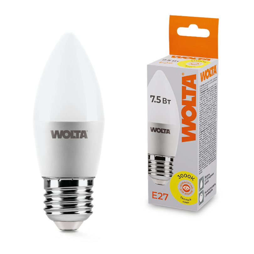 Светодиодная лампа WOLTA 25YC7.5E27 7.5Вт 3000K E27