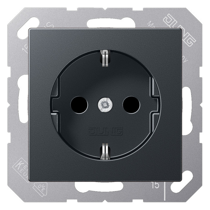 Розетка Jung А-СЕРИЯ, скрытый монтаж, с заземлением, антрацит матовый, A1520BFANM