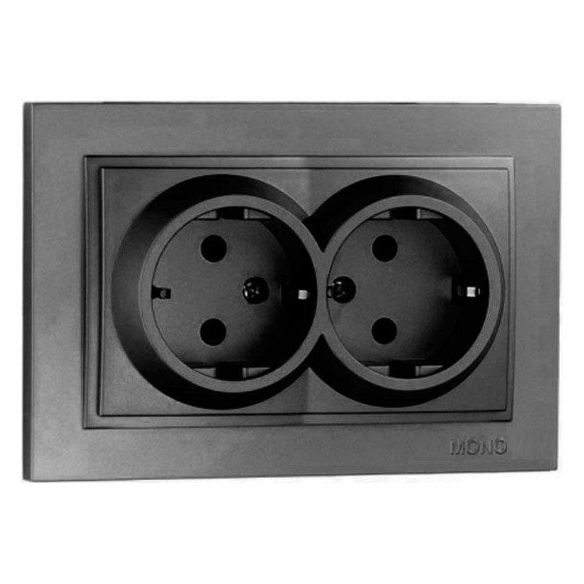 Розетка двойная с заземлением графит Mono Electric Despina 102-202004-120
