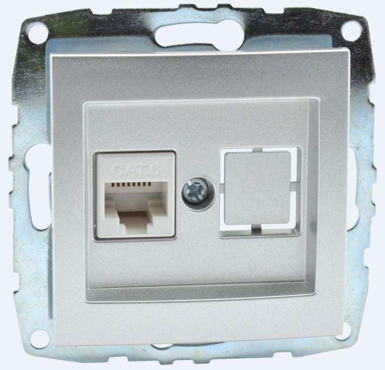 Розетка компьютерная механизм Rj45 Cat6 Mono Electric Despina/ Larissa серебро 500-002105-125