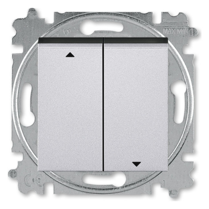 Выключатель для жалюзи двухклавишный ABB LEVIT, механический, серебро // дымчатый черный, 2CHH598945A6070