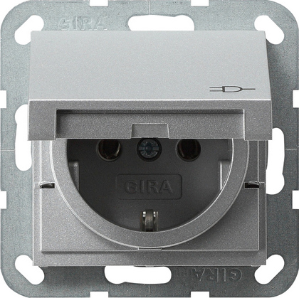 Gira S-55 Алюминий Розетка с/з с крышкой