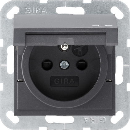 Gira S-55 Антрацит Розетка с/з, с затвором (shutter),  символом и крышкой