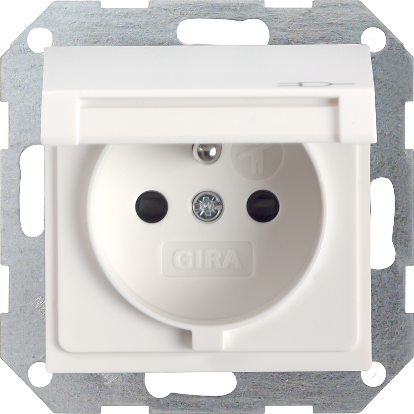 Gira Розетка с заземляющим штифтом. с затвором (shutter) и символом  и крышкой