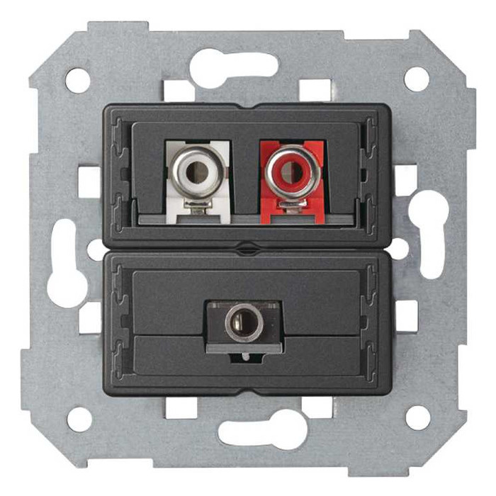 Розетка 2xRCA+mini-jack Simon SIMON 75, скрытый монтаж, черный, 7501092-039