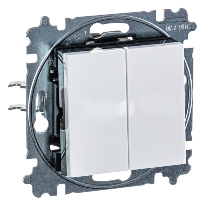 Выключатель двухклавишный ABB LEVIT, белый // дымчатый черный, 2CHH595245A6062