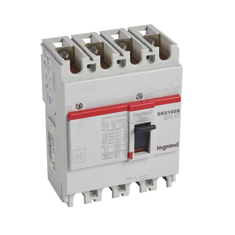 Выключатель автоматический 4п 75А 10кА DRX125 стационарн. Leg 027017