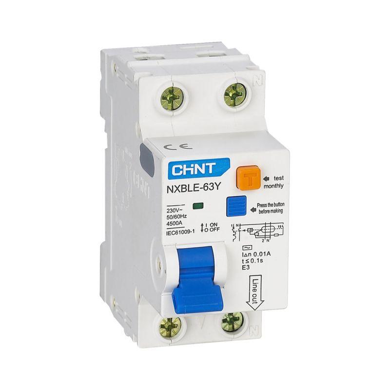 Выключатель автоматический дифференциального тока 1п+N D 32А 10мА электрон. тип AC 4.5кА NXBLE-63Y (R) CHINT 105536