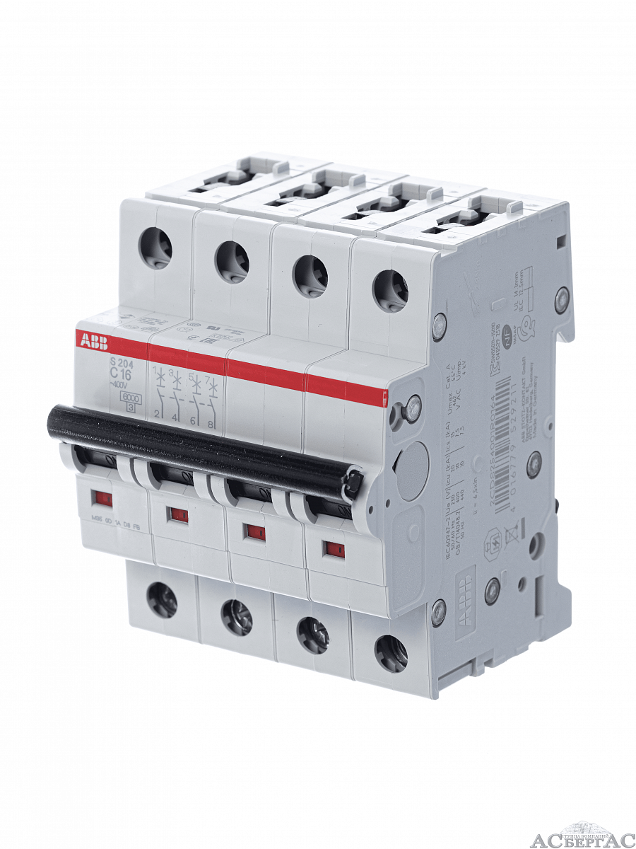 Выключатель автоматический четырехполюсный 16А С S204 6кА (S204 C16)