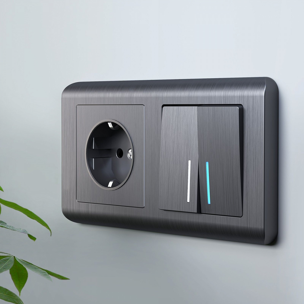 Выключатель двухклавишный проходной с подсветкой графит рифленый W1122104