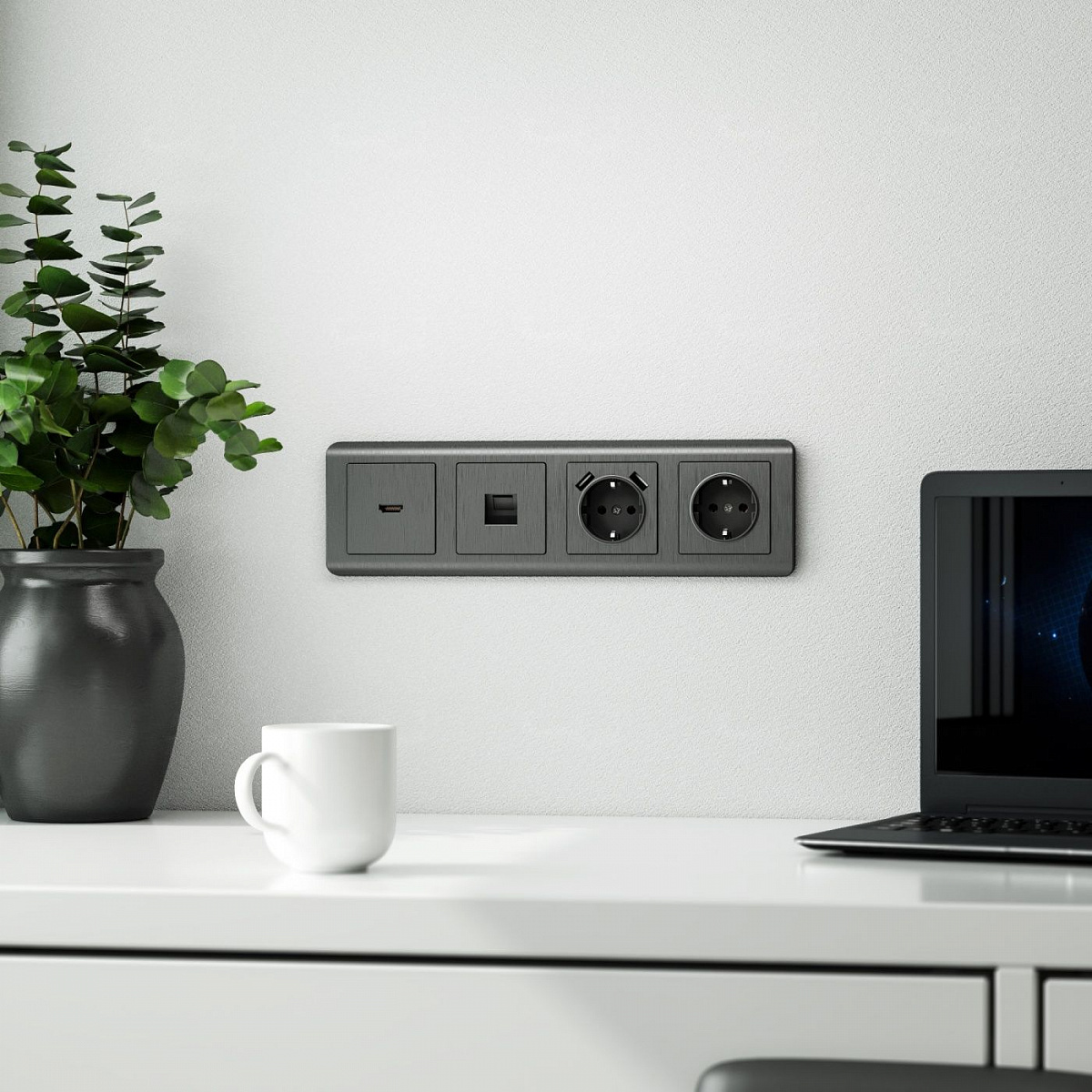Накладка для розетки USB графит рифленый W1179504