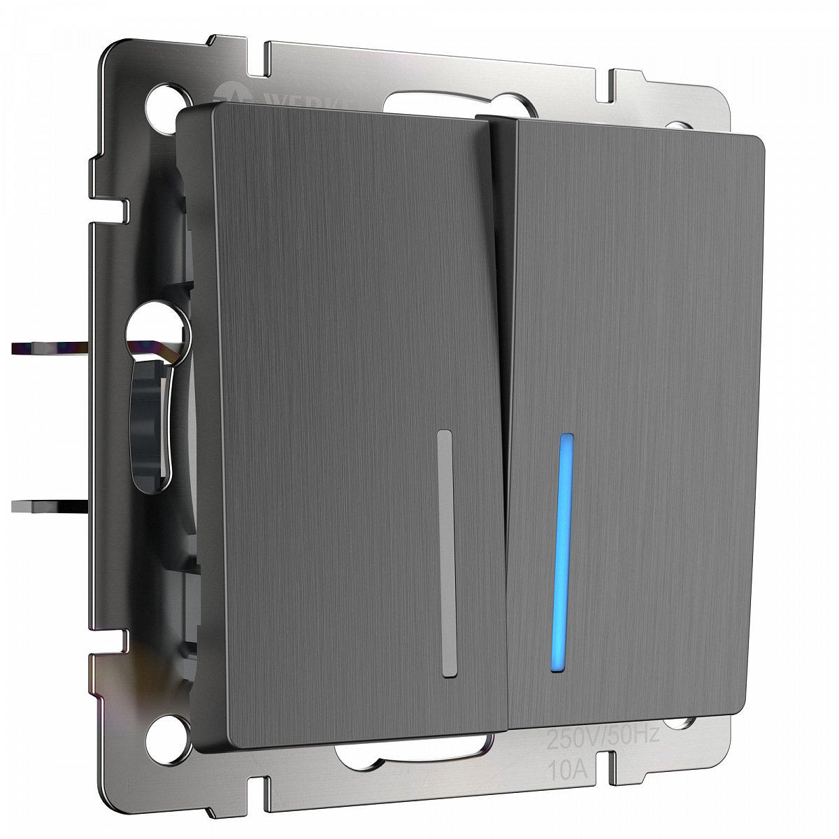 Выключатель двухклавишный проходной с подсветкой графит рифленый W1122104